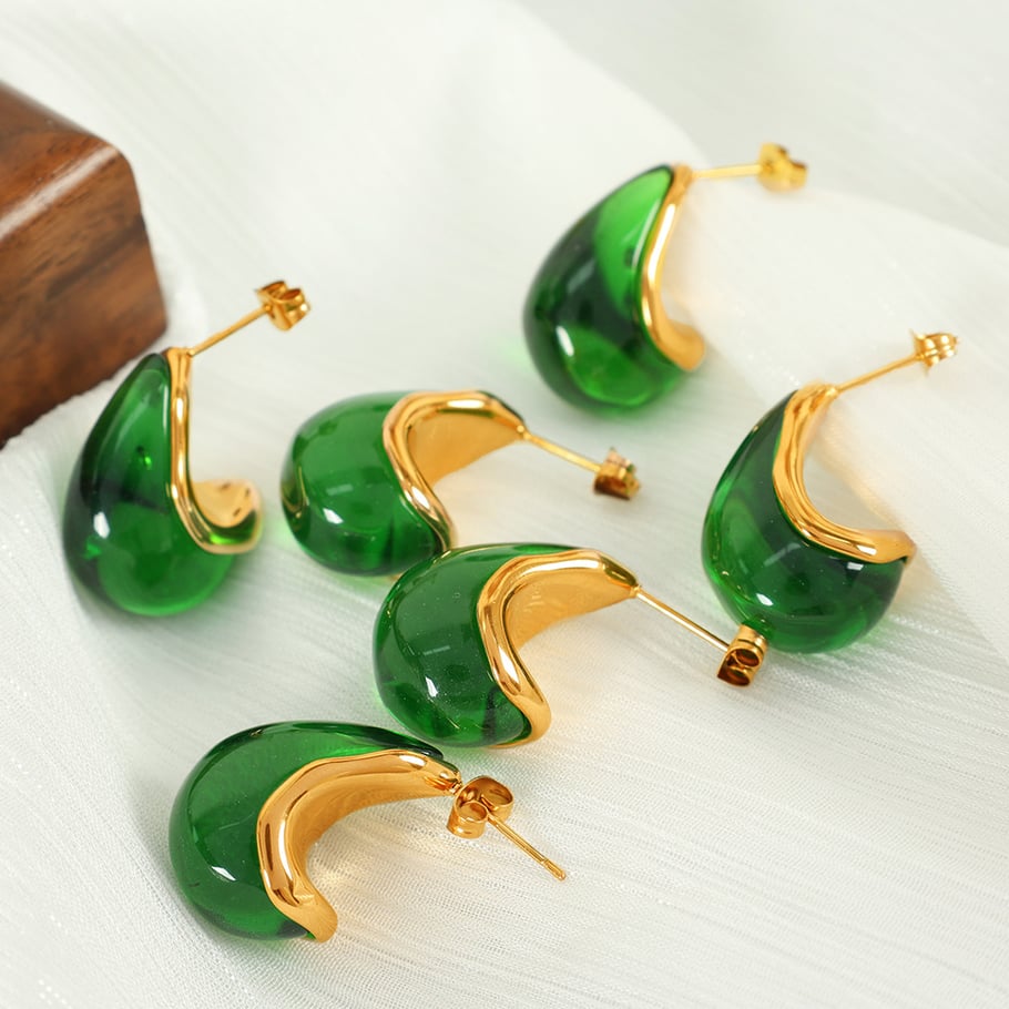 1 pair simple series retro droplet stainless steel gold plated women drop earrings